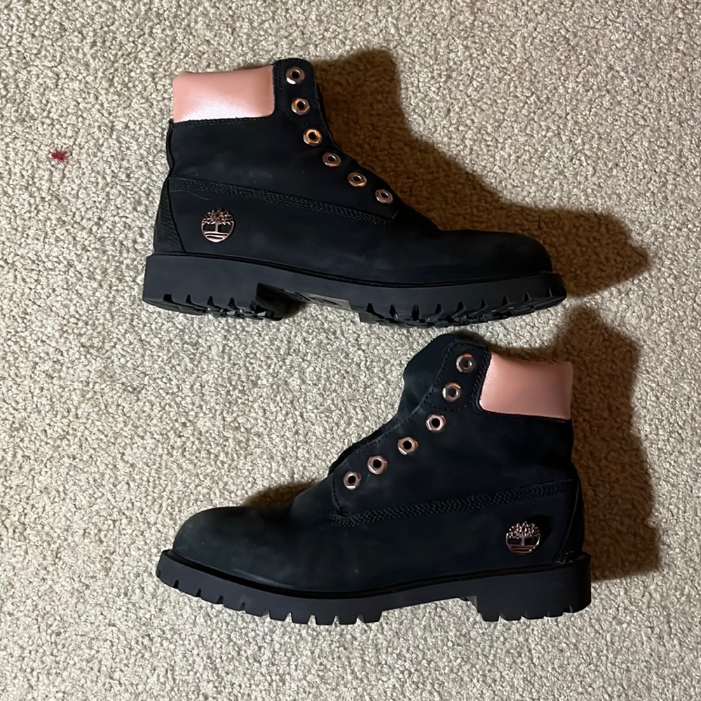 Black and Pink Timberland Boots (boys size)
